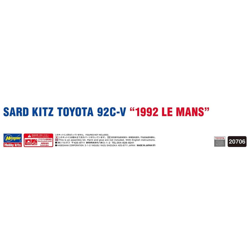 Hasegawa 1/24 Scale Toyota 92C-V Le Mans 1992 Plastic Model Kit 20706
