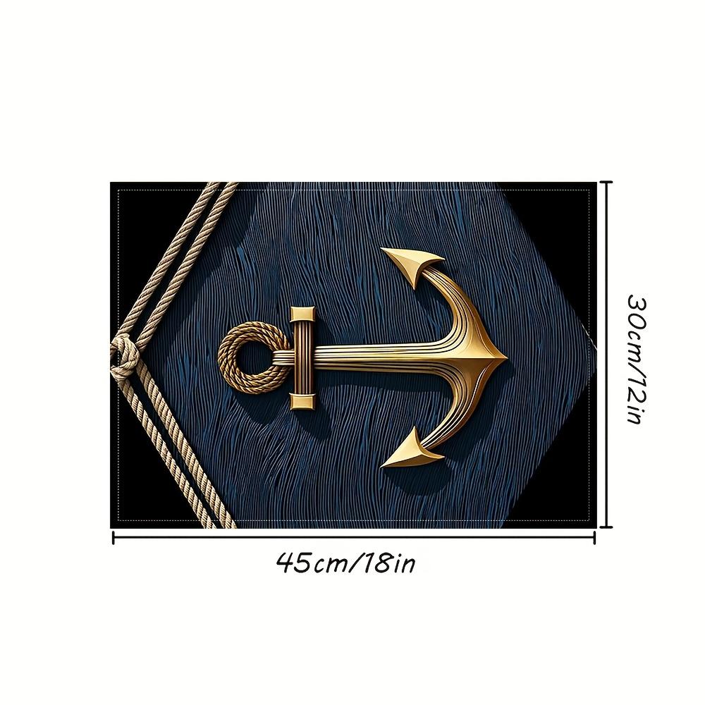 4 Ocean Anchor Pattern Placemats, 100% Rectangular Table Mats, Hand Washed, Size 12x18 Inches, Suitable for Dining, Kitchen, Party and Home Decoration