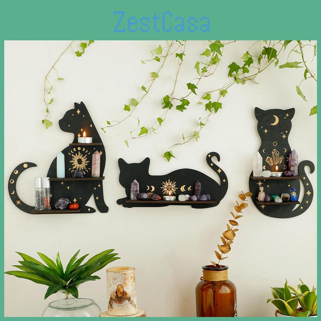 Wooden Wall Catshaped Shelf Gothic For Crystals Decor