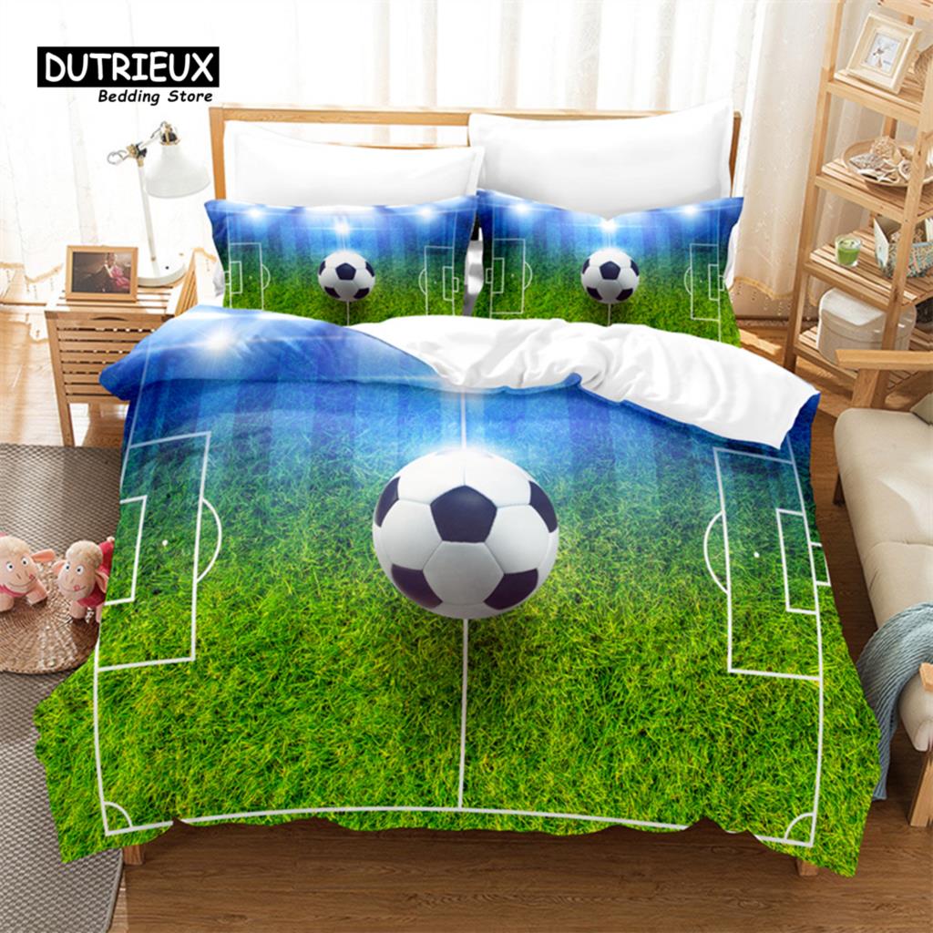 

Комплект постельного белья для мальчиков с футбольной тематикой, спортивные соревнования, пододеяльник King Quilt, пододеяльник для детей младшего возраста, комплект постельного белья EU single(135x200cm)