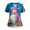 Women's Short Sleeved Christmas Printed V-neck Buttonable Side Slit Top T-shirt