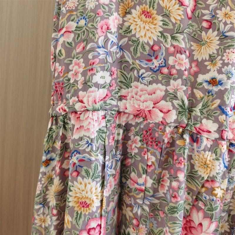 Summer New Arrival Women's Clothing Loose Round Neck Drawstring Sleeveless Printed Noil Poplin Dress Floral Sleeping Dress Soft Plaid