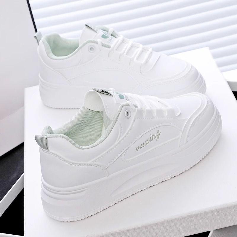 Women's Thick-Soled White Canvas Shoes: Versatile, Height-Boosting, Lightweight Sneakers for Spring/Summer