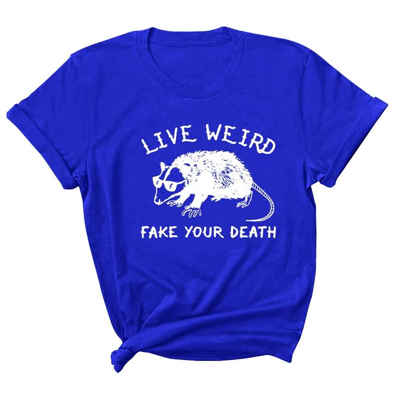 

Possum Live Weird Letter Print Женская футболка с коротким рукавом и воротником Свободная женская футболка Женская футболка Топы Одежда Camisetas Mujer XXXL королевский синий