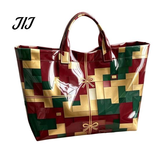 Christmas Theme Travel Bag PVC Tote for Women, Waterproof Spacious Plastic Handbag, Holiday Seasonal Handbag Large Top Handle Shopping, Beach, Travel,