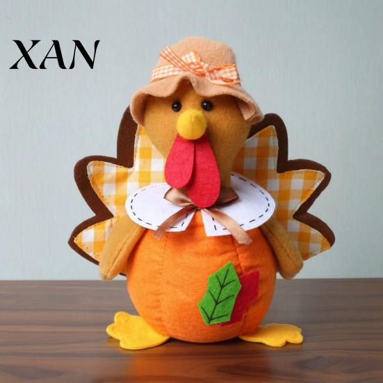Autumn Home Decor Thanksgiving Plush Turkey Doll, Stuffed Animal Figurine, Soft Plushie Harvest Tabletop Decoration for Desktop Tired Tray Party