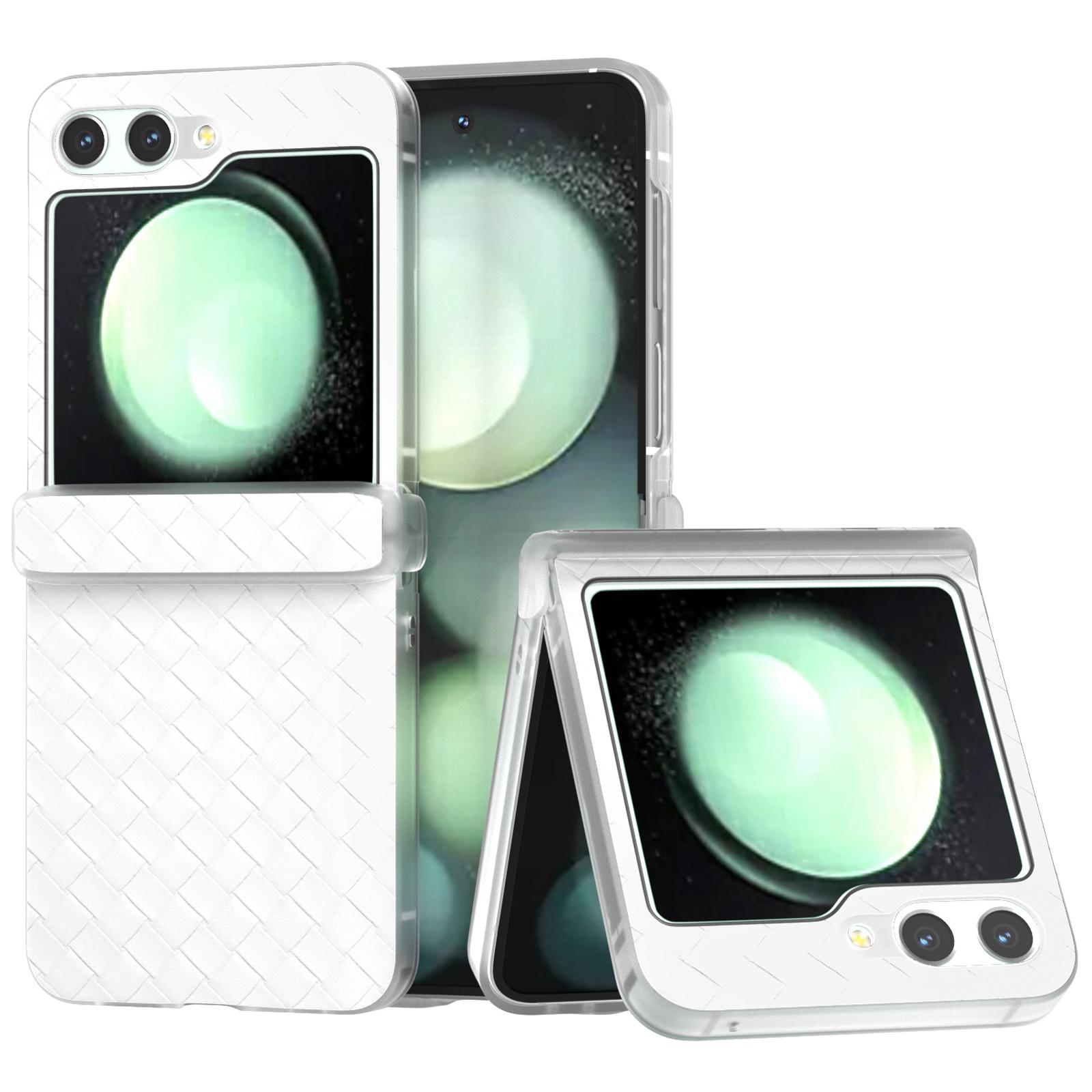 

For Samsung Galaxy Z Flip7 FE 5G/Z Flip6 5G Case Woven Texture Hinge Protection Leather+PC Folding Phone Cover B