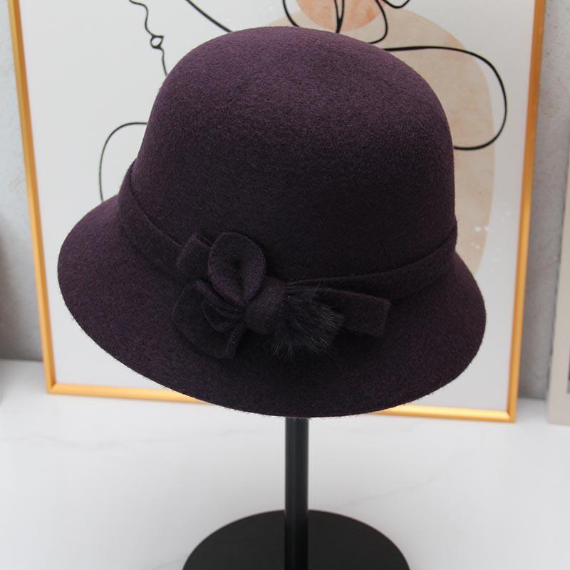 New autumn and winter women's wool top hat middle-aged mother hat retro bow basin hat foreign style warm old man hat