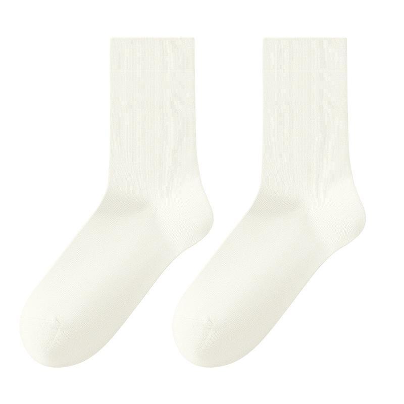5/10 Pairs Women's Seamless Solid-Color Cotton Mid-Calf Socks