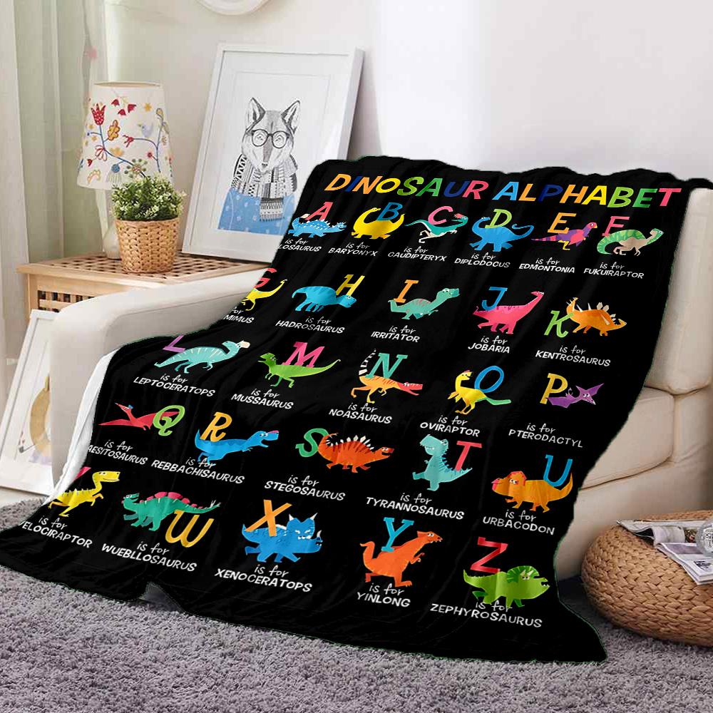 Dinosaur Alphabet Flannel Blanket Throw Blanket Soft Warm Sofa Bed Camping Car Home Decor Unique Christmas Gift C930582