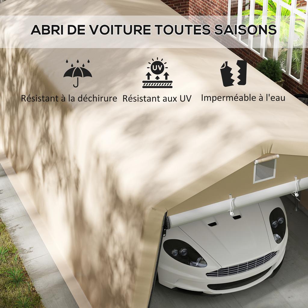 Garage Tent Carport Dim. 6.2L X 3.3W X 2.4H M Robust Galvanized Steel High-density PE 150 G/m² Waterproof anti-UV