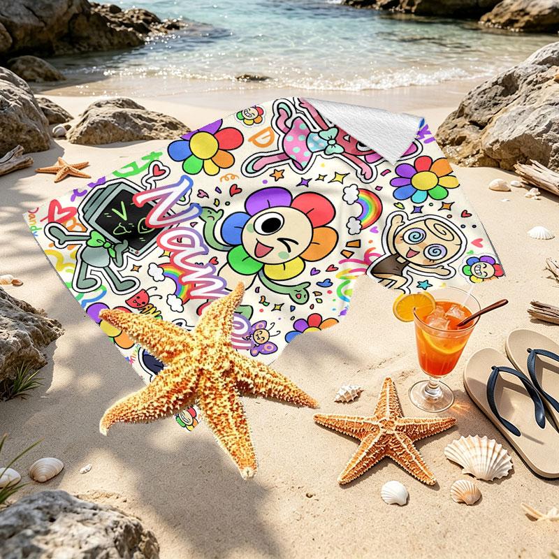 Custom Name Personalized Dandy's World Print Beach Towel, for Trip Camping Beach Party Home Decor, Birthday Gift for Family & Friends