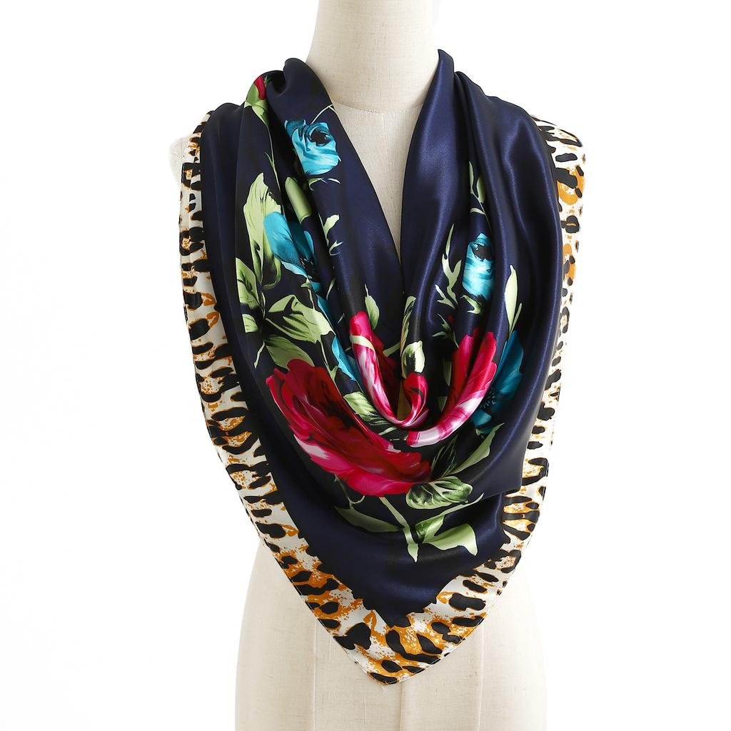 Fashion Square Silk Scarf Women Headband 90*90cm Print Neck Scarfs Office Hair Band Hand Kerchief Female Bandana Headwear