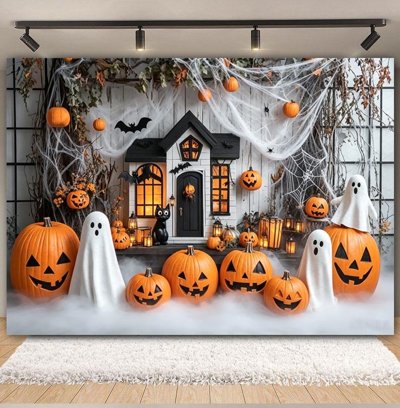 Halloween Photography Background Horror Night Moon Castle Ghost Pumpkin Bat Scary Spooky Kids Portrait Backdrop Photo Studio