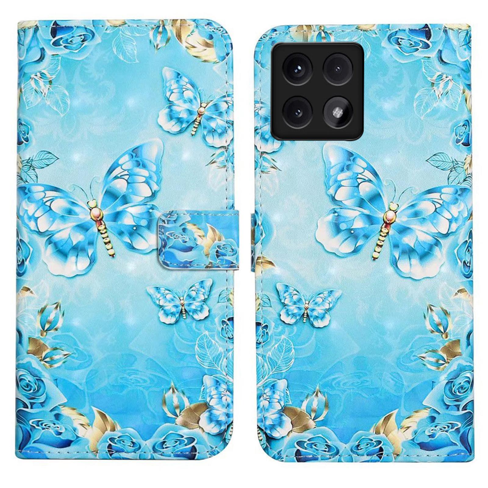 

For Xiaomi 14T Case 3D Creative Pattern PU Leather Stand Phone Cover Blue Butterfly