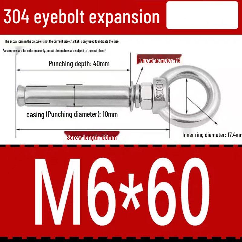 304 Stainless Steel Expansion Bolt with Ring Hook, M6/M8/M10/M12.