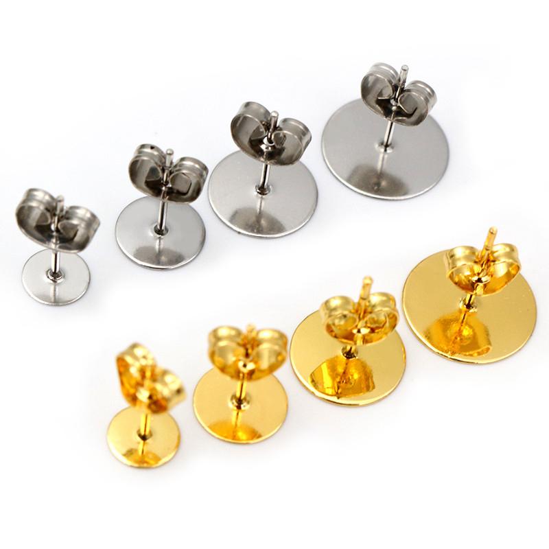 50-100 stuks/partij Gouden Roestvrij Staal Oorbellen Studs Lege Stiftbasis Pinnen Met Oorbellen Dop Sluitingen Oor Achterkant Voor DIY Sieraden Maken
