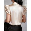 Summer new satin ruffle edge short-sleeved women's solid color casual shirt