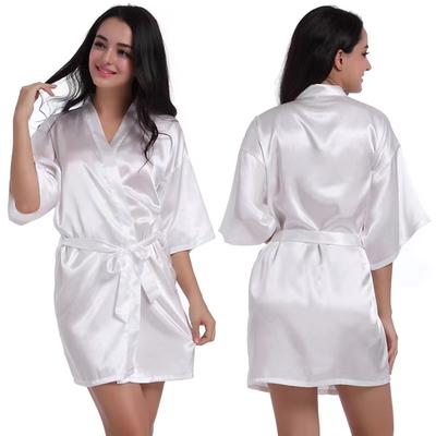 Ženy hedvábný saténový krátký noční župan, pevný kimono župan, módní župan, sexy župan, peignoir, femme, svatební, nevěsta, družička župan