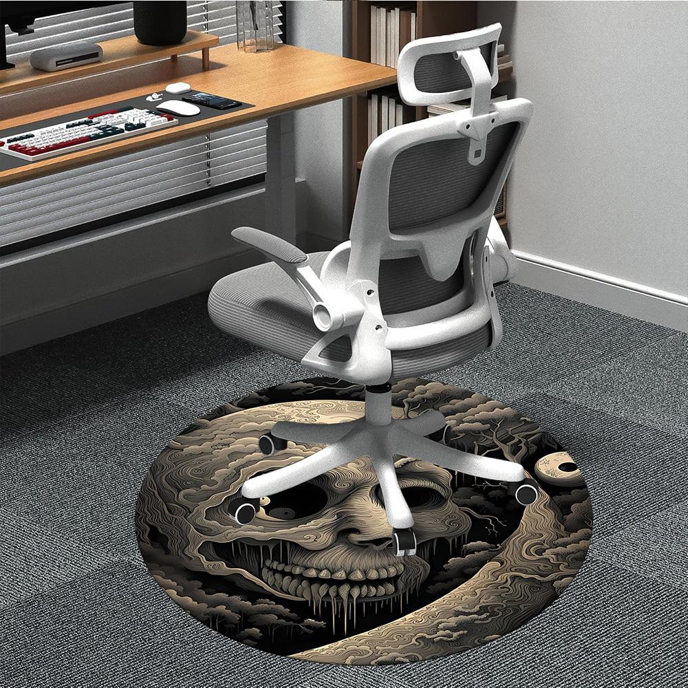 1PC Moon Skull Office Round Area Rug, Mat Suitable For Office, Under Office Chairs Bedroom Living Room Home Decor, Room Deco