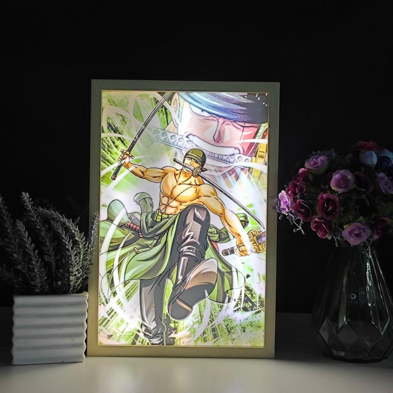 23cm/9.06in Anime Color Light Painting Night ONE PIECE Demon Slayer Peripherals Led Bedroom Table Lamp Crafts Collectible Decor