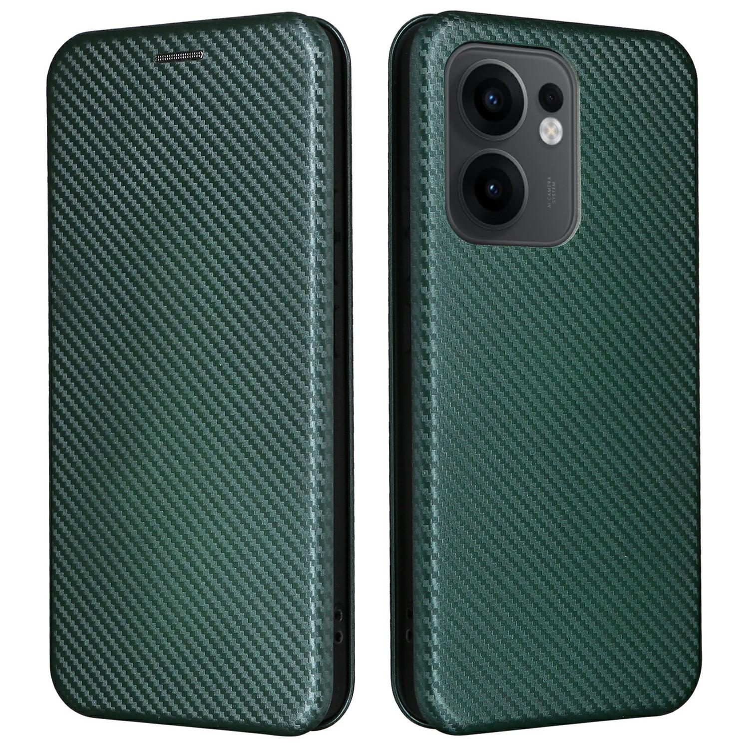 

Чехол для Oppo Reno13 F 5G с текстурой углеродного волокна, противоударный, из ПУ кожи, чехол для телефона Green