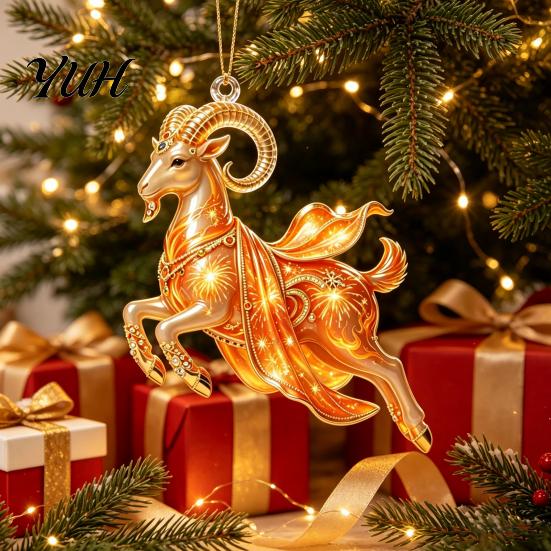 Festive Atmosphere Party Decor Galloping Goat Hanging Ornament, 2D Flat Acrylic Pendant, New Year Unique Animal Pattern Pendants Decoration