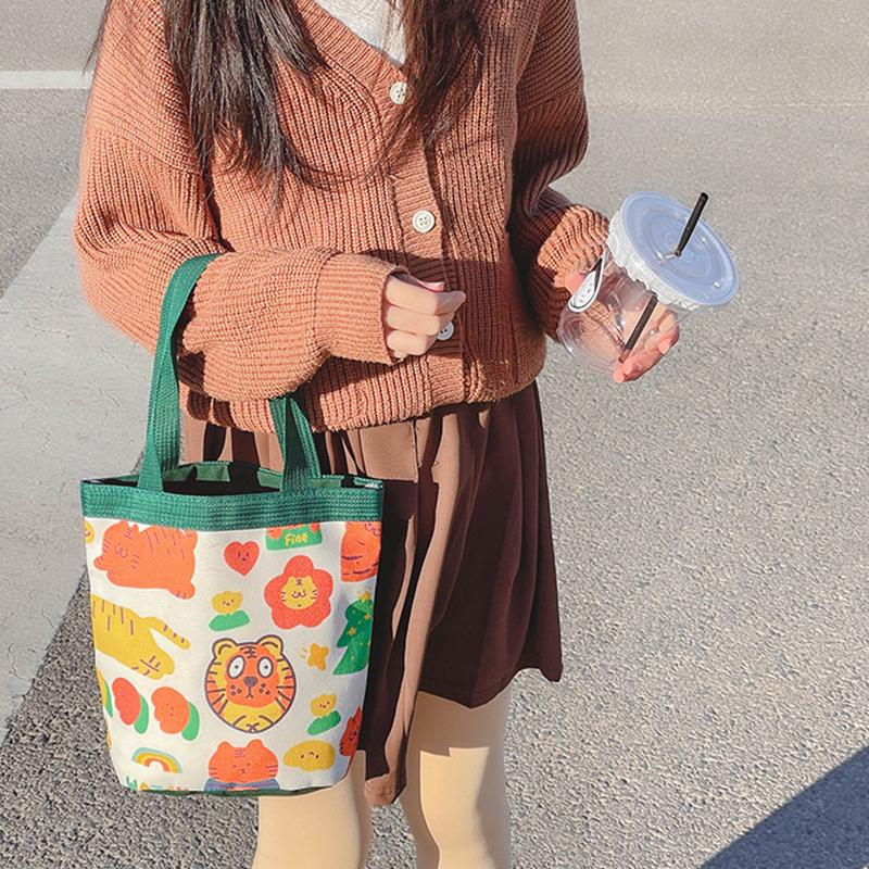 Korean  Lunch Bag Handbag Japanese Cute Cartoon Tiger Rabbit Girl Carrying Buck Bag Food Storage Bag