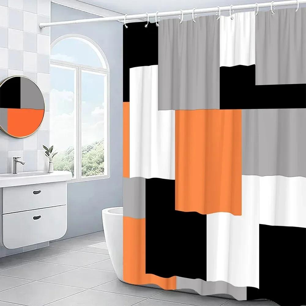 Nowoczesne Zasłony Prysznicowe z Geometrią 3D Zestaw Czerwony Pomarańczowy Szary Żółty Krata Tkanina Akcesoria Łazienkowe Czarne i Szare Zasłony Kąpielowe