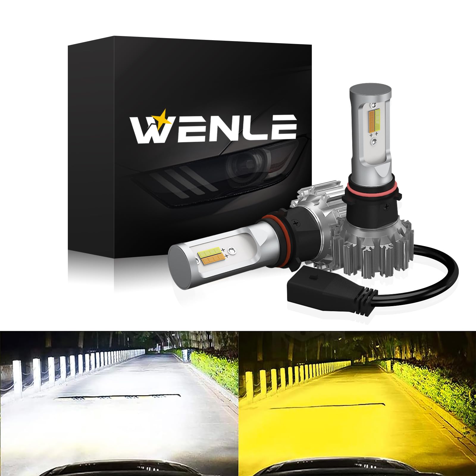 

WENLE PSX26W LED Fog Lamp, 2 Color Switching, White/Yellow, For DC Cars, Bright,