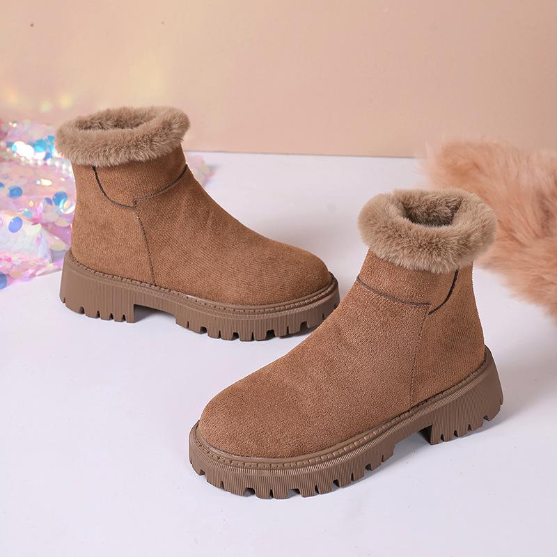 Comemore 2025 Autumn and Winter New Warm Cotton Shoes Thick Bottom Fur Side Zip Ankle Boots Casual Plush Shoes for Women