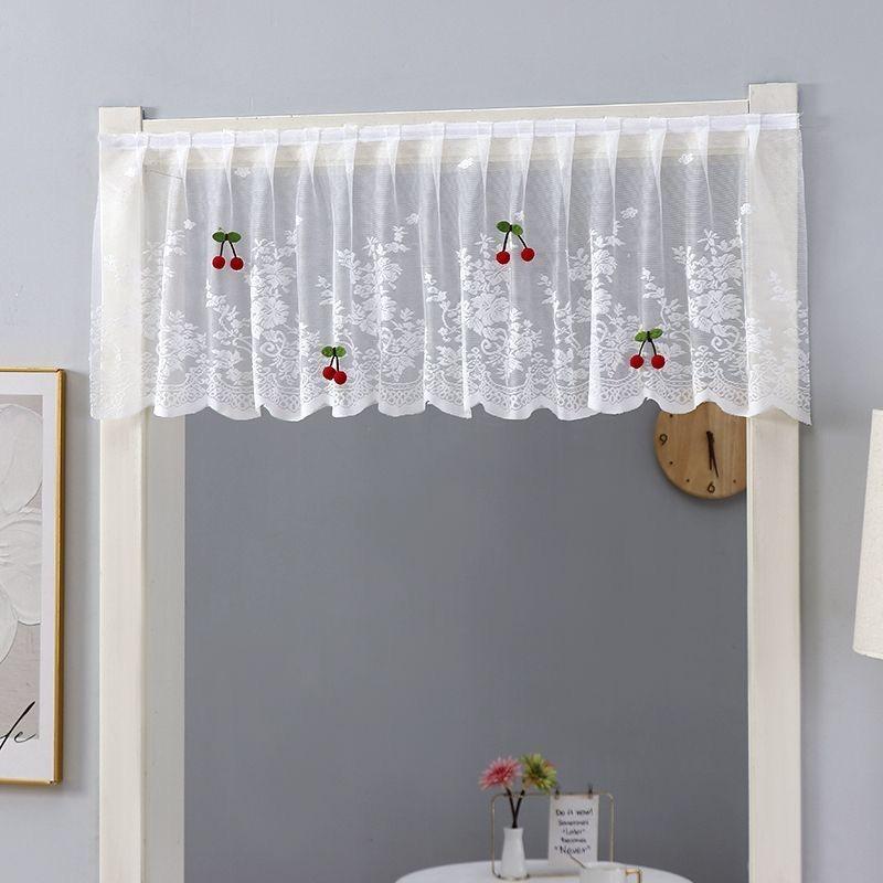 French Lace Kitchen Gauze Curtain: Dustproof, No-Drill Velcro Installation, Half Cabinet Blocker