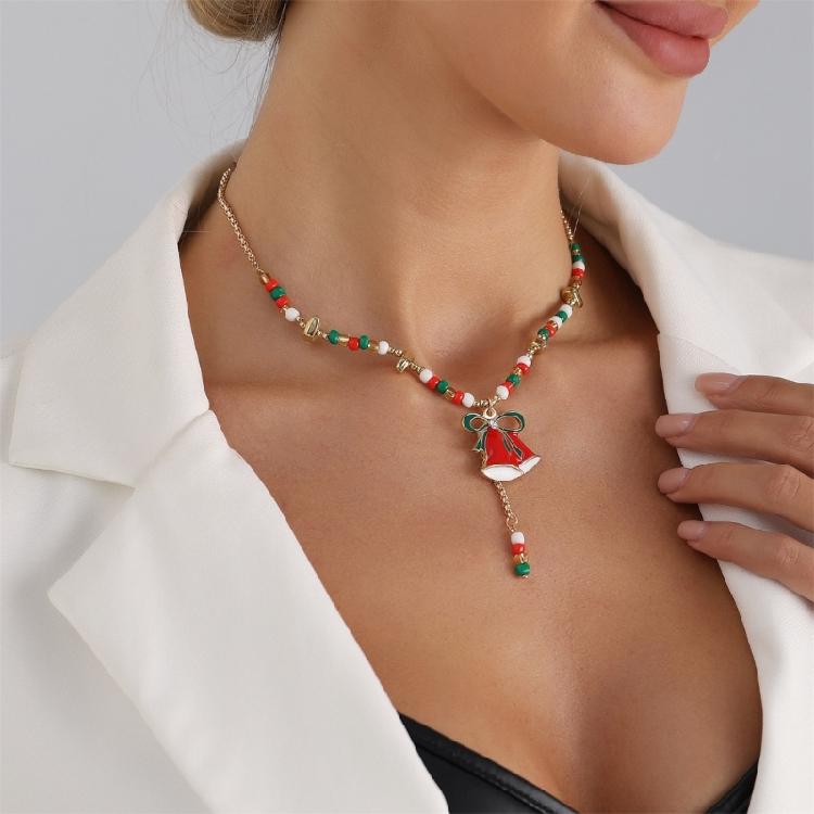 Christmas Bell Charm Bead Necklace Festive Jewelry Clavicle Chain Feature Extender Chain For Women Girls