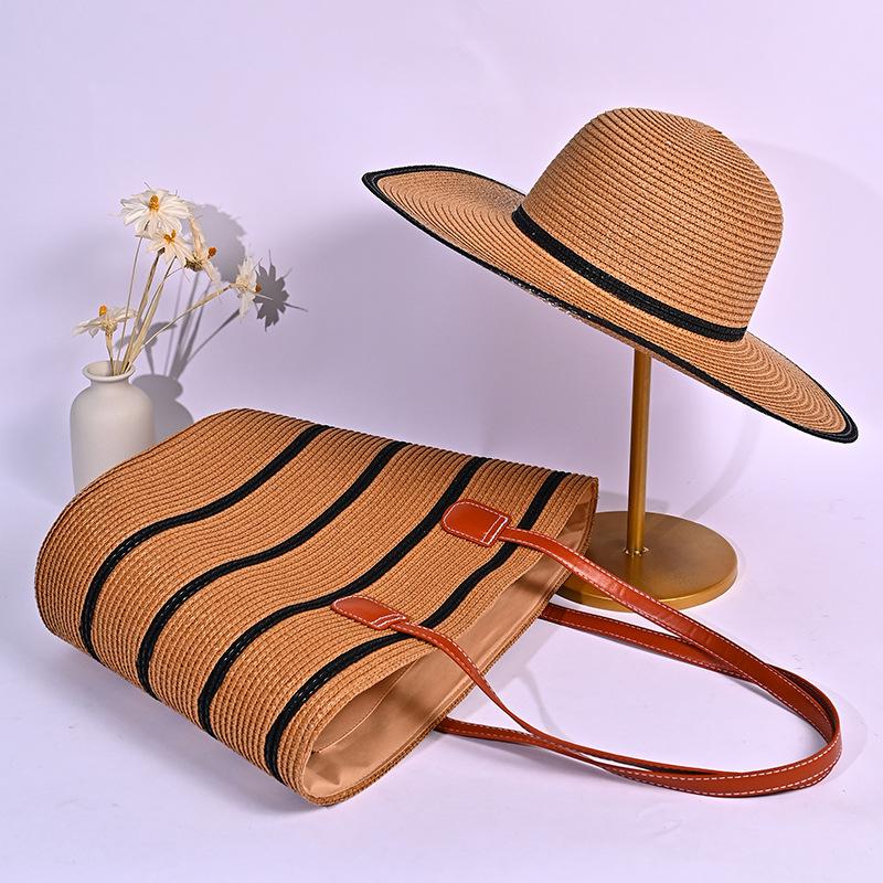 

Летняя шляпа женская соломенная соломенная шляпа набор сумок большой вместимости приморское путешествие солнцезащитная шляпа с большими полями average size