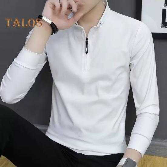 Vår Høst Skjorte Herre Langermet Halv Glidelås Slim Fit Stand Krage Pure Farge Mid Length Pullover Daglig slitasje Business Office Topp