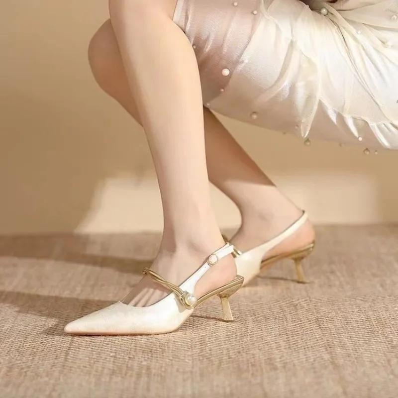 2024 New Summer Fashion Pointed Toe Pearl Shoes Women Sexy Women Sandals High Heels Banquet Women Shoes