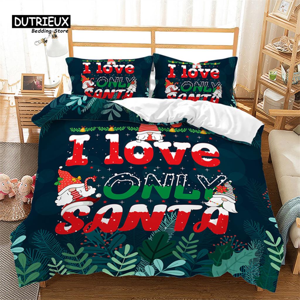 Merry Christmas White Bedding Set King Queen Full Twin Size Microfiber Bedroom Decorative 3D Print Duvet Cover With Pillowcases