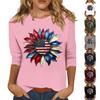 Maglietta Casual da Donna alla Moda a Maniche 3/4 Stampata Girocollo Pullover