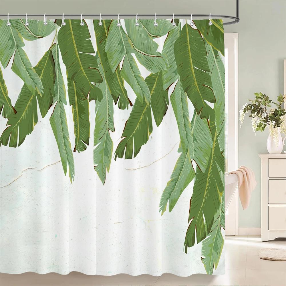 Modern style Shower Curtain 3D Tropical Plant leaves Printed Fabric Bathroom Curtains Home Bathtub Decor Curtain with Hooks