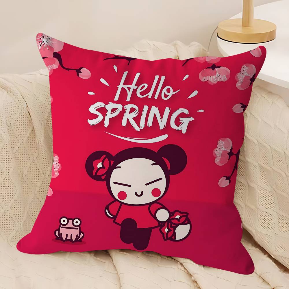 Kreskówkowy P-Pucca-Garu Poszewka na poduszkę Zdejmowana Zmywalna Poszewka na poduszkę – Miękki len na każdą porę roku