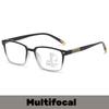 Progressive Multifocales Pochromic Reading Glasses Men's Retro Ultra Light Square Frame Anti Blue Light Eyeglasses Diopter