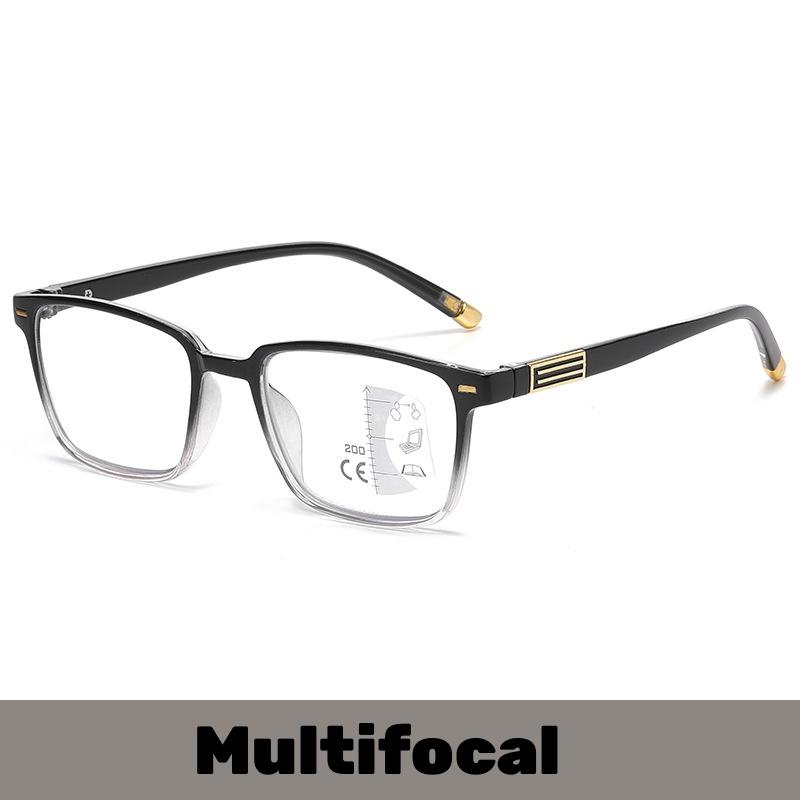 Progressive Multifocales Pochromic Reading Glasses Men's Retro Ultra Light Square Frame Anti Blue Light Eyeglasses Diopter