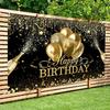 Black Golden Happy Birthday Backdrop Banner 30th 40th 50th 60th Birthday Party Backdrop Decor Photo Photography Background Props