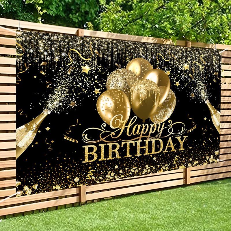 Black Golden Happy Birthday Backdrop Banner 30th 40th 50th 60th Birthday Party Backdrop Decor Photo Photography Background Props