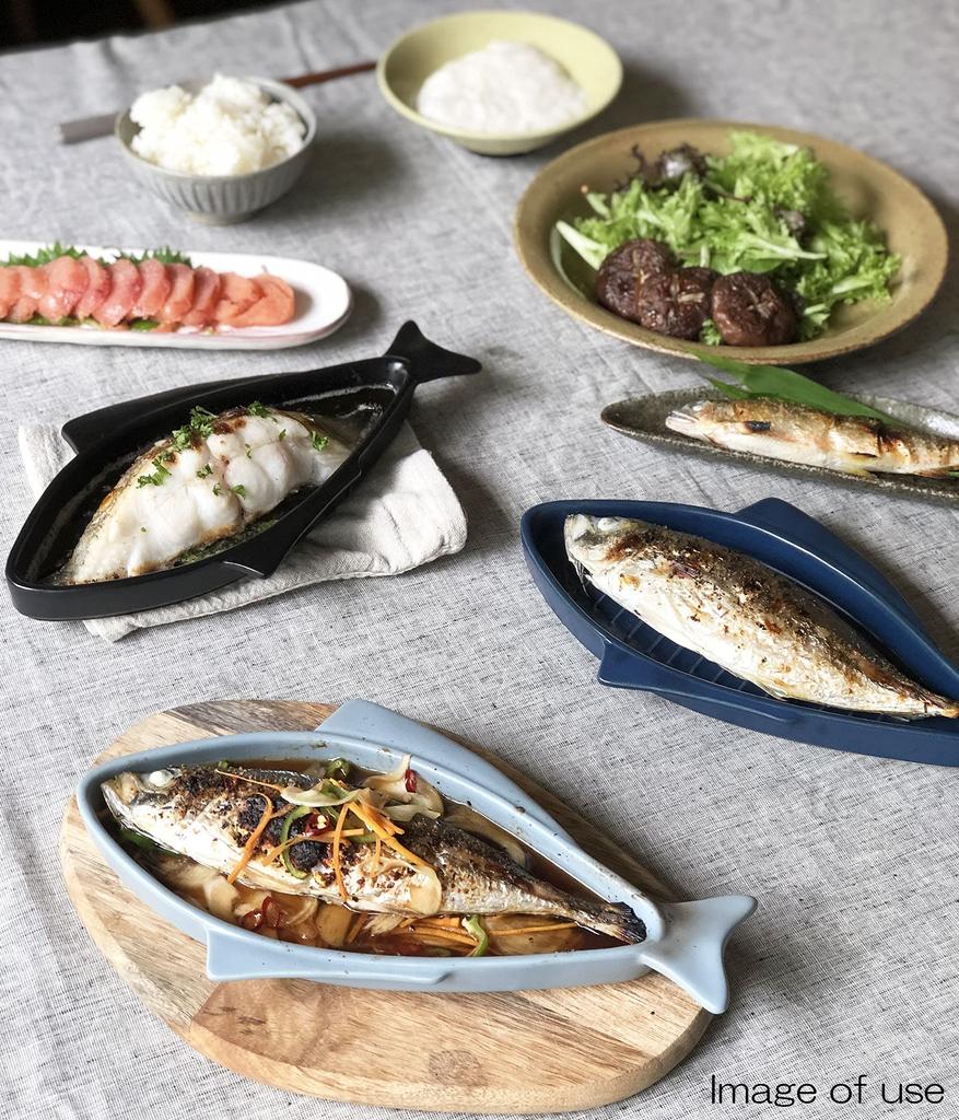 Saji Touki Banko Ware Grill Plate, Heat-Resistant Dish, Oven Safe, Approx. 28 x 16 cm, Fish Griller, Dark Blue, Made in Japan, 10-814