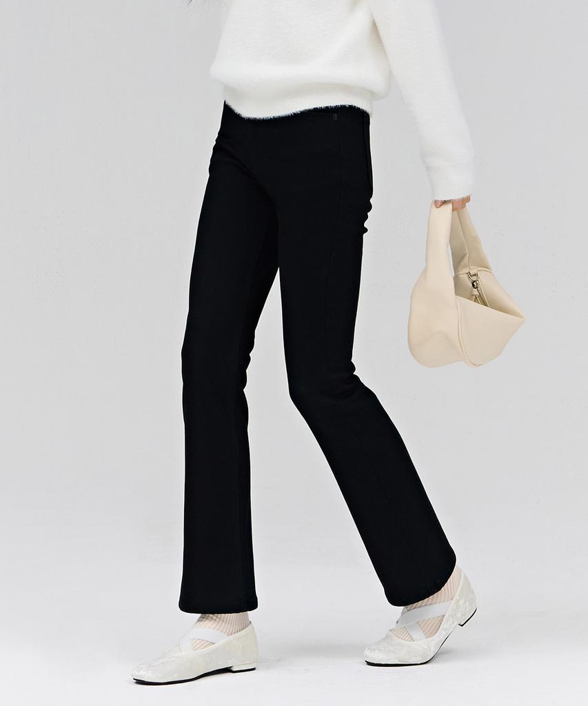 Chase Cult Women'S Bonded Black Hidden Elastic Bootcut Denim Pants - Black