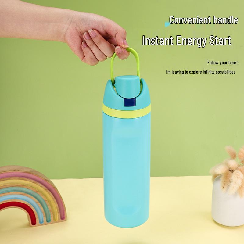 Double-Drink Lid Stainless Steel Insulated Sports Cup with Straw, Large Capacity, Flip-Top, Carry Rope