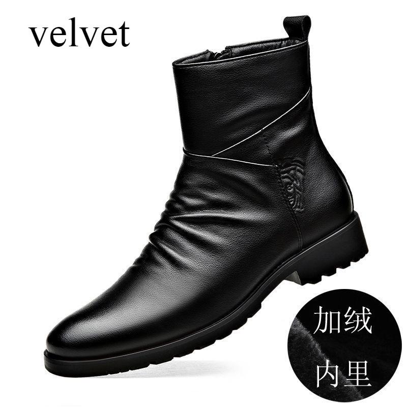 Autumn Cowhide Men's Boots  Anti Slip Test Zipper Warm Men Shoes Youth Fashion Classic Cotton Shoes for Male  Hombre