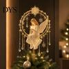 Christmas Tree Finial Angel Topper, Acrylic Winged Treetop Ornament with Lightweight Spring Base for Xmas Tree, Holiday Home Party Decor Reusable