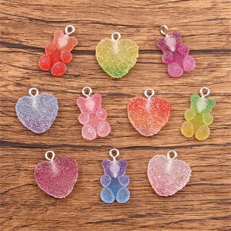 20Pcs Mixed Color Bear Heart Star DIY Charm Versatile Resin Pendants for Handmade Jewelry and Keychain Embellishments